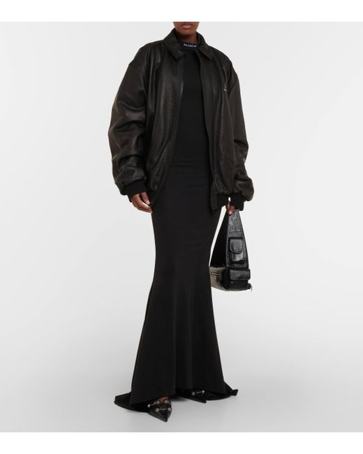 Veste bomber oversize en cuir Balenciaga en coloris Black