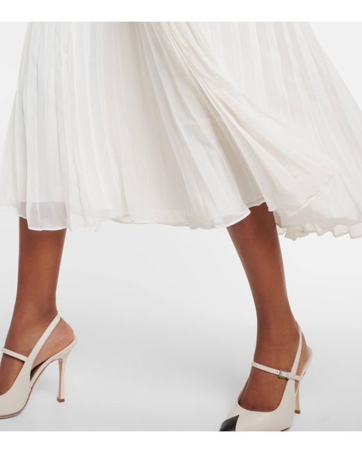 Self-Portrait White Sequin-embellished Pleated-hem Woven Midi Dress