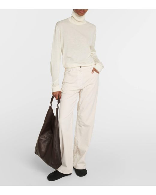 The Row Natural Fulton Cashmere Turtleneck Sweater