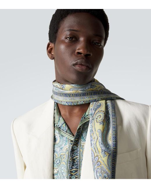 Etro Green Printed Silk Scarf for men