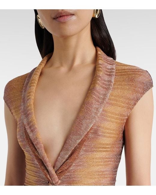 Missoni Brown Gathered Asymmetric Lame Maxi Dress