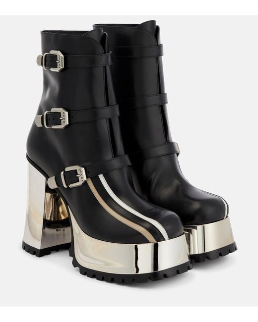 Gucci Black Buckled Leather Platform Ankle Boots