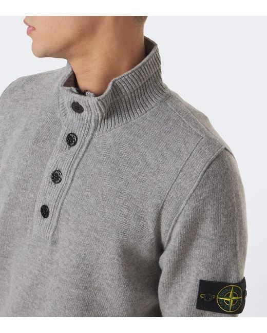 Stone Island Gray Compass Badge Wool-Blend Sweater for men