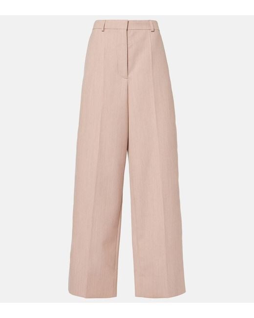 Stella McCartney Natural Low-Rise Wool Wide-Leg Pants