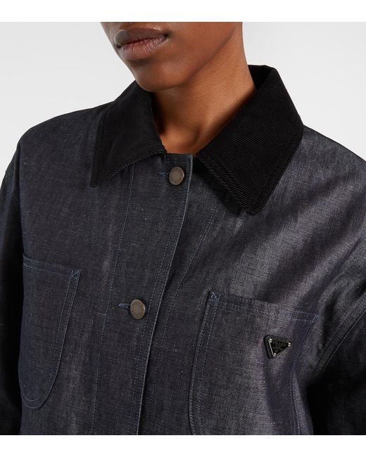 Prada Black Cotton And Linen Chambray Jacket
