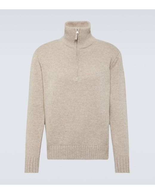 Allude White Cashmere Half-zip Sweater for men