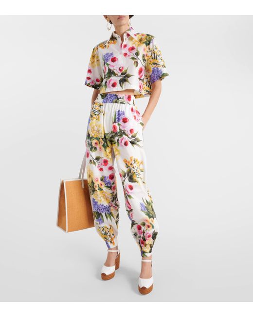 Dolce & Gabbana Metallic Floral Cropped Cotton Poplin Shirt