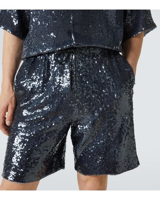 Dries Van Noten Blue Sequined Bermuda Shorts for men