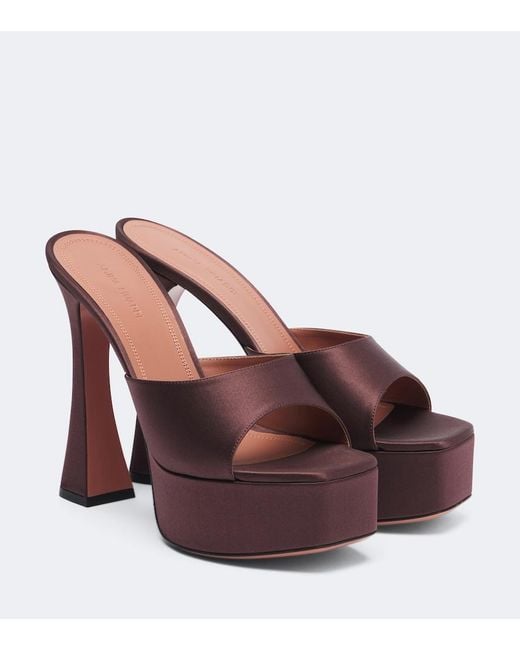 AMINA MUADDI Brown Dalida Satin Platform Mules