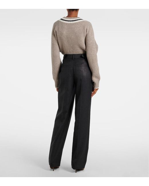 Brunello Cucinelli Gray Wool-Blend Wide-Leg Pants