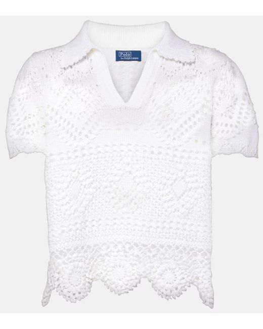 Polo Ralph Lauren White Scalloped-hem Cotton-crochet Top