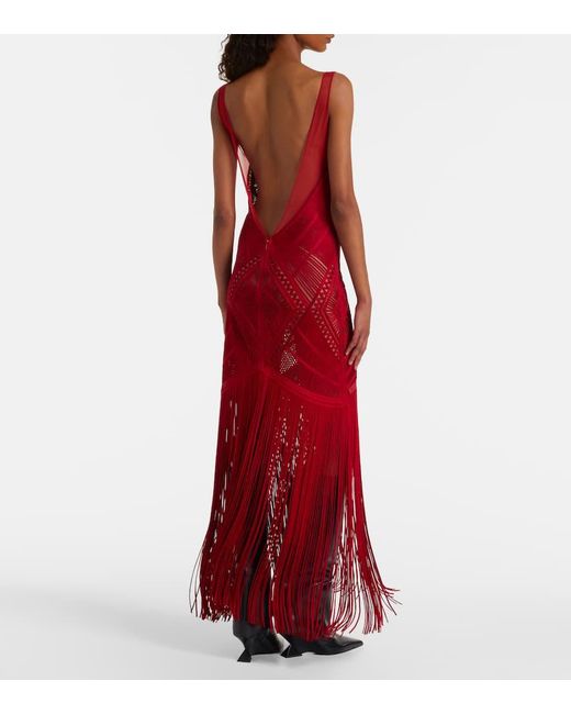 The Attico Red Besticktes Cocktailkleid Aus Tuell