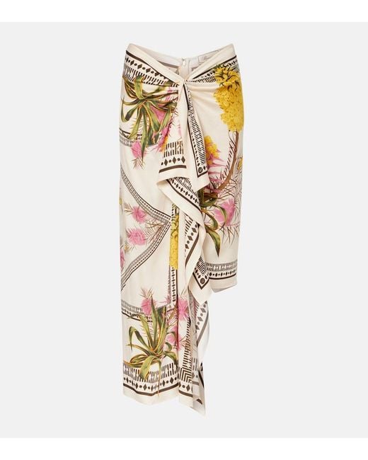 Blumarine Metallic Asymmetric Draped Printed Twill Midi Skirt