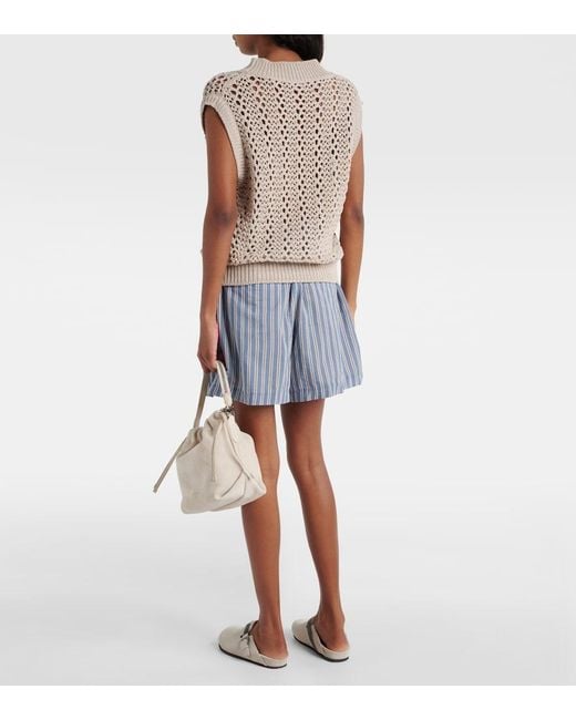 Brunello Cucinelli Natural Open-Knit Cotton-Blend Sweater Vest