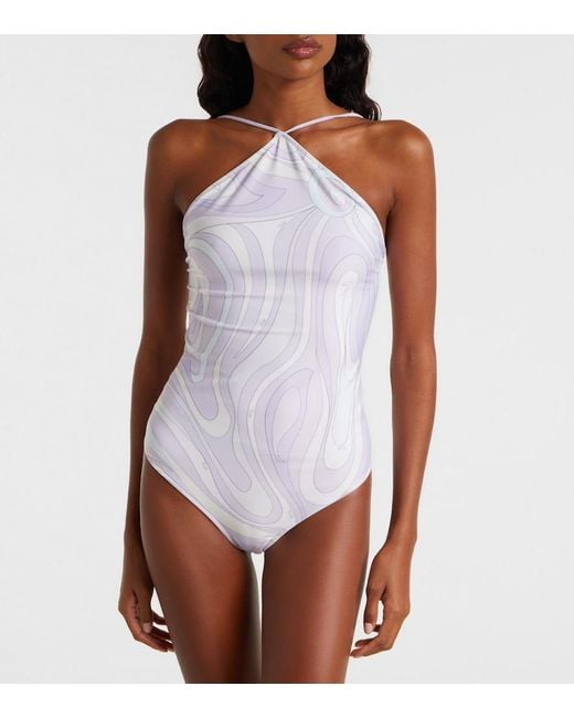 Emilio Pucci White Marmo Halterneck Swimsuit