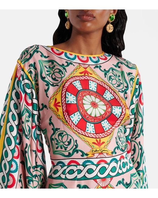 Dolce & Gabbana Red Printed Silk Gown