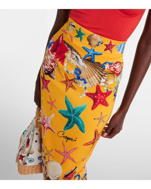 Dolce & Gabbana Orange Capri Printed Silk-blend Midi Skirt