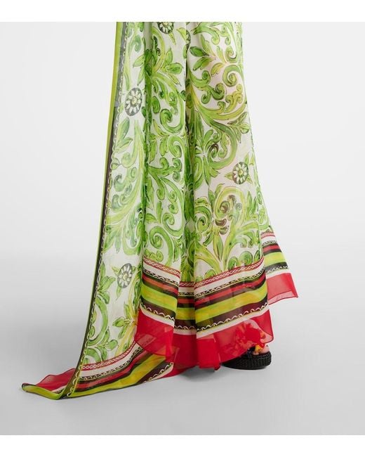 Dolce & Gabbana Green Printed Silk Maxi Dress