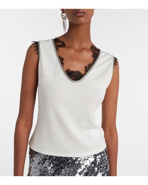 JACQUES WEI Gray Layered Lace-Trimmed Jersey Top
