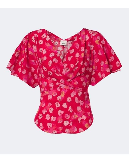 Isabel Marant Red Faljane Floral Silk-Blend Top