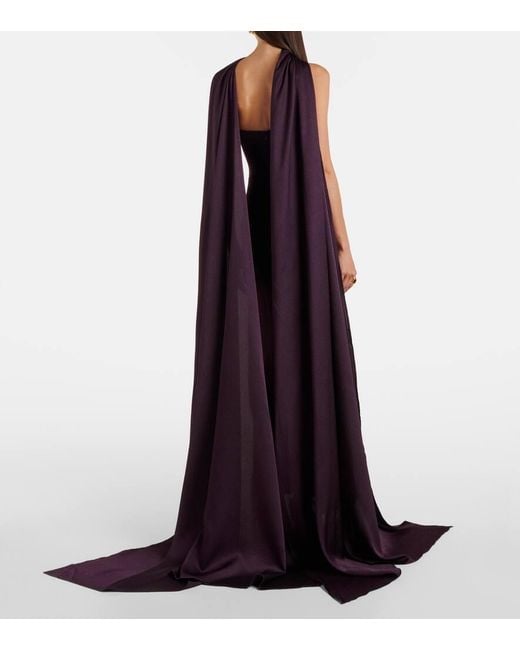 Solace London Purple Ophelia Cape-Detail Halterneck Gown