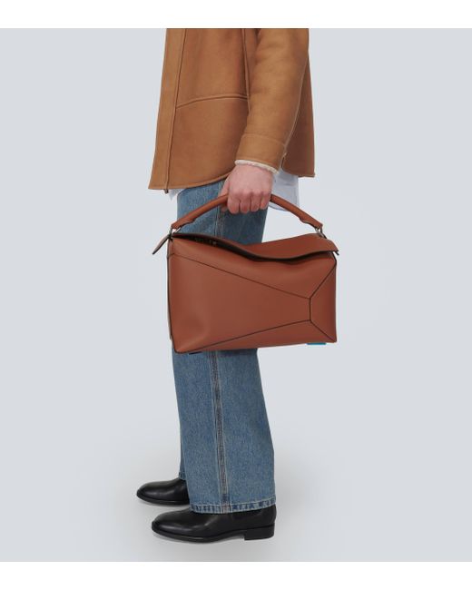 Loewe Brown Puzzle Large Leather Shoulder Bag for men