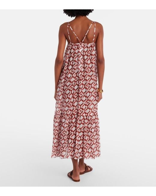 Max Mara Red Alisso Printed Cotton And Silk Midi Dress