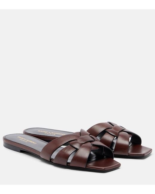Saint Laurent Brown Tribute Leather Sandals