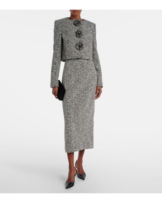 Oscar de la Renta Gray Floral-Applique Cotton-Blend Tweed Jacket
