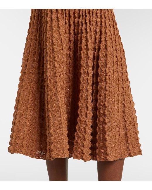 Self-Portrait Brown Belted Pointelle Cotton-Blend Midi Dress