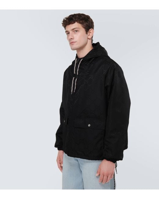 Gucci Black Padded Logo-jacquard Shell Hooded Jacket for men