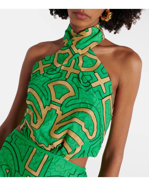 Johanna Ortiz Green Printed Cotton Minidress