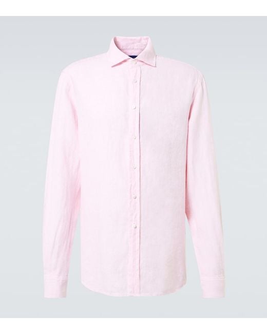 Ralph Lauren Pink Linen Oxford Shirt for men