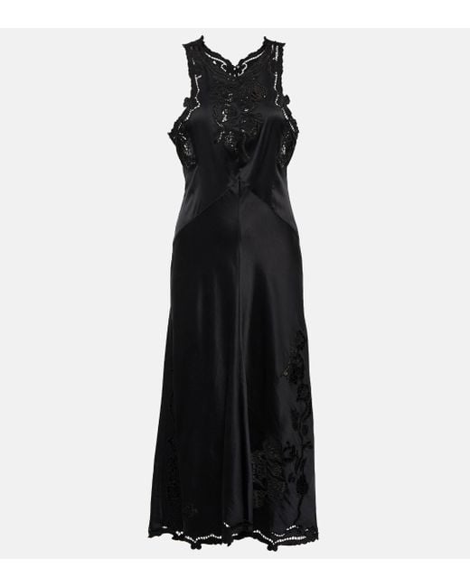 Isabel Marant Black Jadel Embroidered Silk-blend Midi Dress