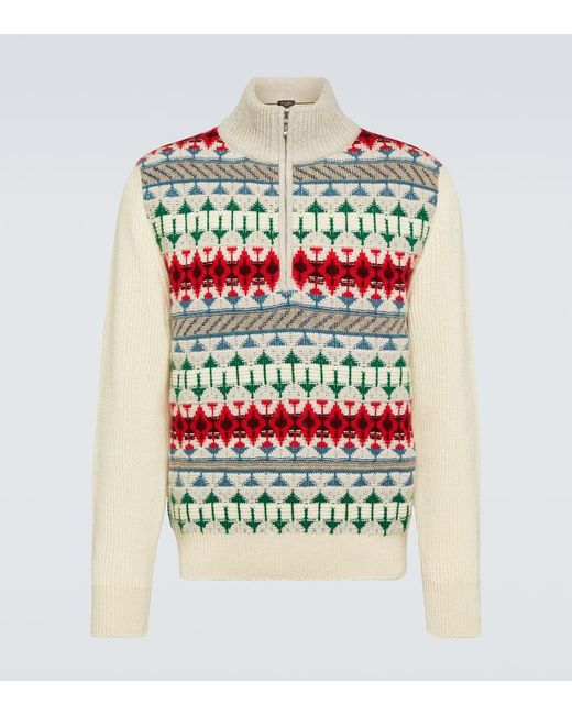 Loro Piana White Noel Fair Isle Cashmere Half-zip Sweater for men