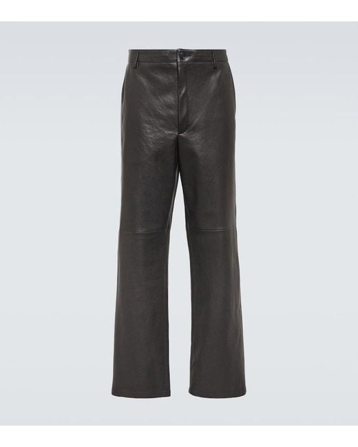 Prada Gray Leather Straight Pants for men