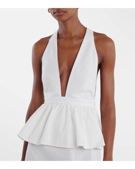 Adriana Degreas White Peplum Cotton Maxi Dress