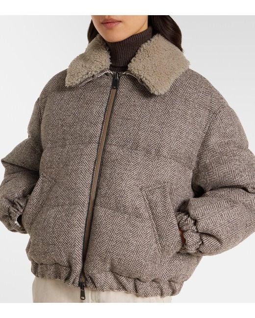Brunello Cucinelli Brown Wool-Blend Down Jacket