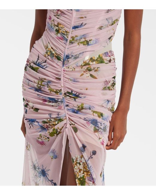 Blumarine Purple Floral Ruched Sheer Gown