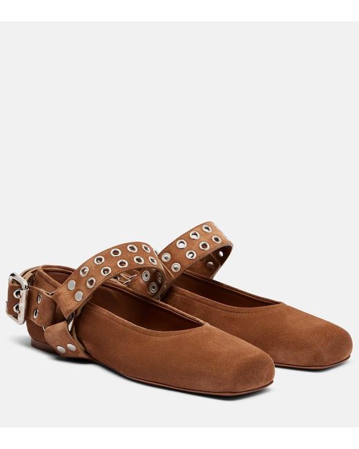 Alaïa Brown Mary-Jane-Ballerinas Biker Aus Veloursleder