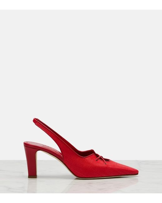 Manolo Blahnik Red Montbalo Raffia Slingback Pumps