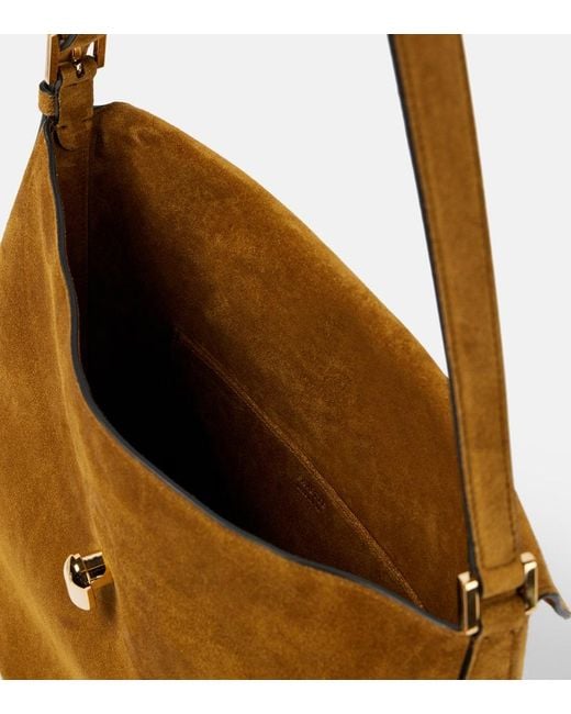 SAVETTE Brown Schultertasche Tondo Large Aus Veloursleder