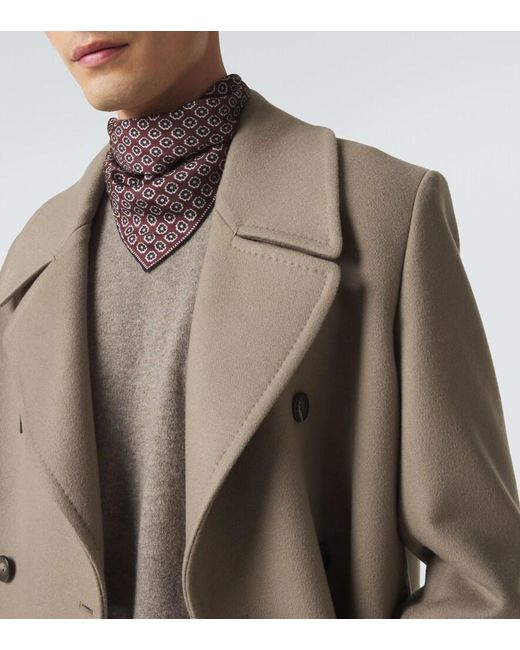 Agnona Purple Printed Silk Twill Scarf for men
