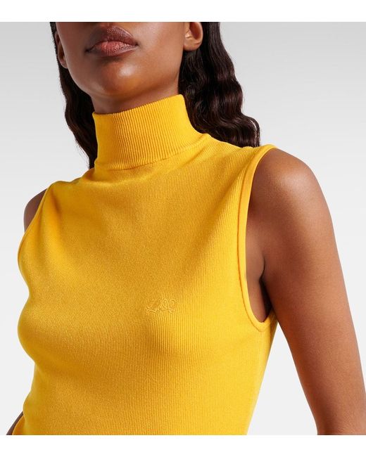 Loewe Yellow Double L Ribbed-Knit Top