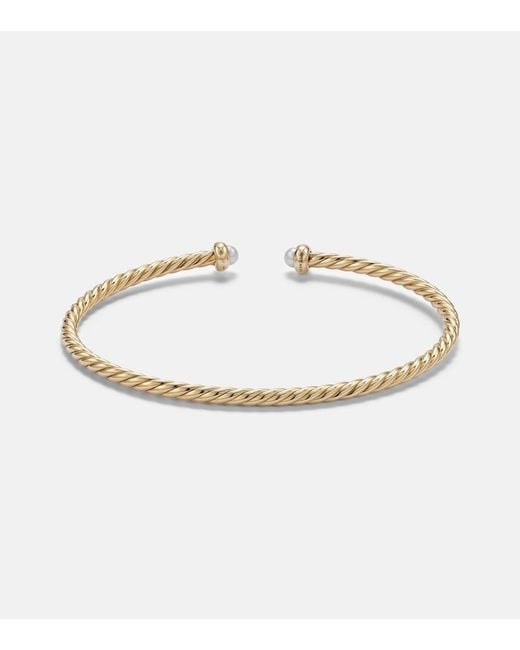 David Yurman Metallic Cablespira Flex Micro 18Kt Cuff Bracelet With Pearls