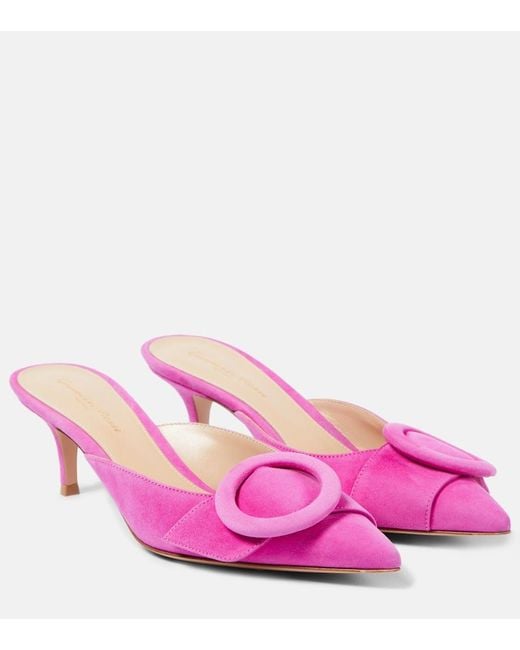 Gianvito Rossi Pink Portofino Suede Mules