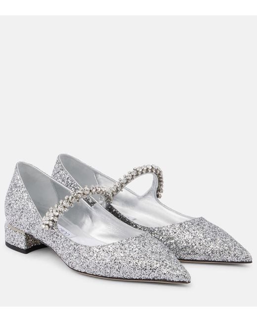 Jimmy Choo White Bing 25 Embellished Mary Jane Pumps