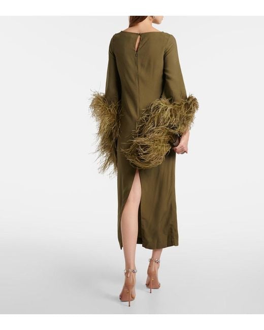 Taller Marmo Green Del Lago Feather-Trimmed Midi Dress