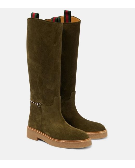 Gucci Green Horsebit Suede Knee-High Boots
