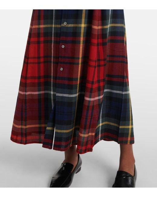 Polo Ralph Lauren Red Checked Cotton-Blend Shirt Dress